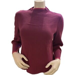 NWOT Halogen Berry Purple Ribbed Mock Neck Bell Sleeve Sweater Pink Trim Size L